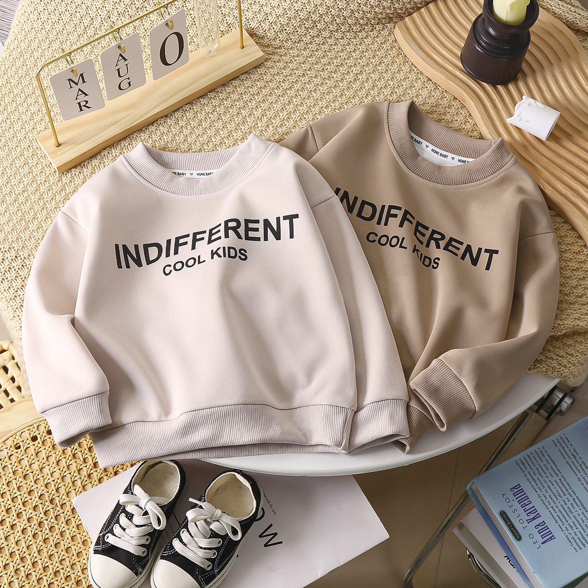 Spring and Autumn Children's Pullover Sweater Long Sleeve Letter Printed Casual Loose Boys and Girls Baby Tops Jacket