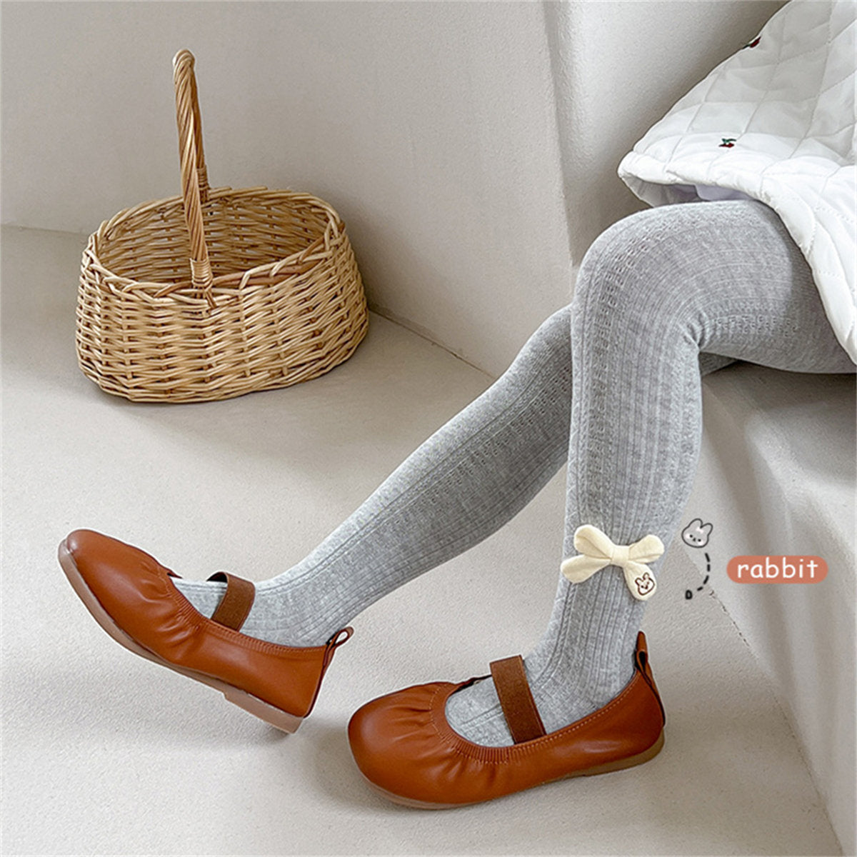 Children's spring and autumn knitted bow rabbit style cute sweet style tights