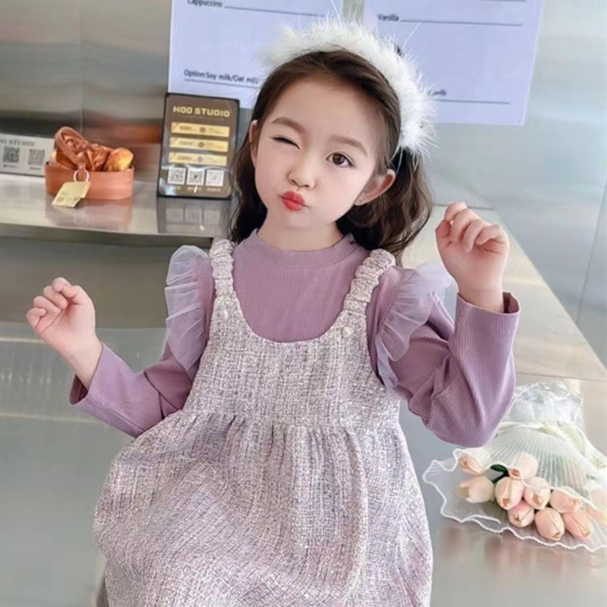 Girls Spring and Autumn Long Sleeve New Children's Skirt Autumn Baby Princess Fake Two-piece Girls Dress