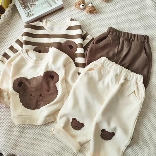 Children's clothing autumn children's bear print cartoon pullover sweatshirt two-piece set