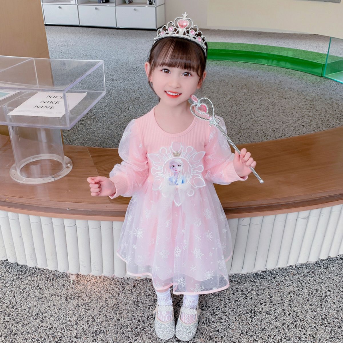 Girls Autumn Long Sleeve Elsa Princess Dress Children's Frozen Elsa Dress Baby Girl Super Fairy Mesh Dress