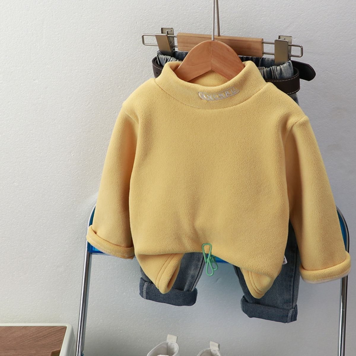 Children's winter fleece tops with medium to high collar for warmth