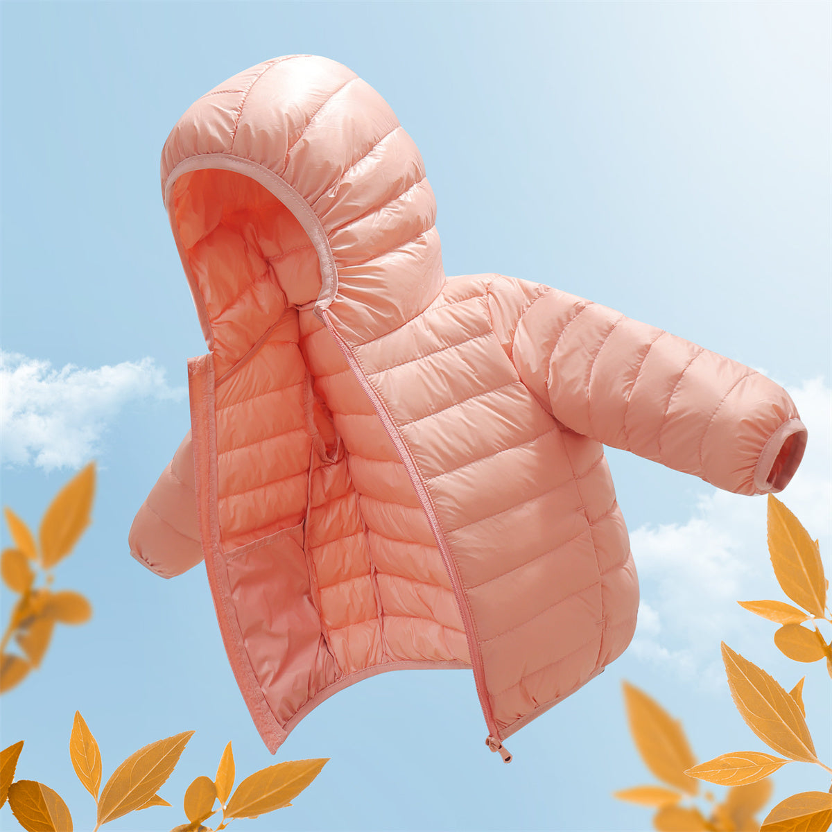 Winter simple solid color thin hooded short down jacket for boys and girls