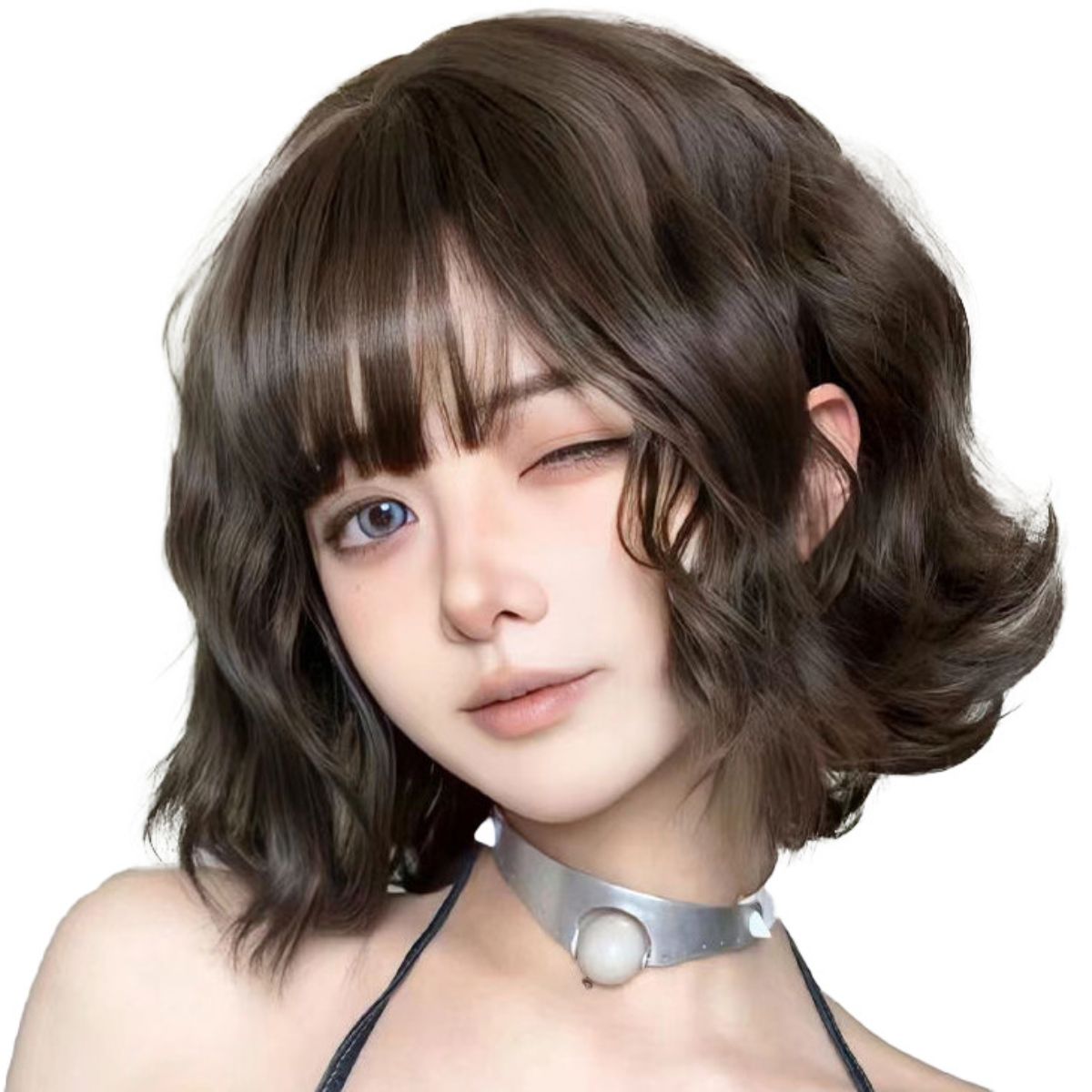 Wig short curly hair female air bangs full head set fashion lazy wool curly short hair full head wig set