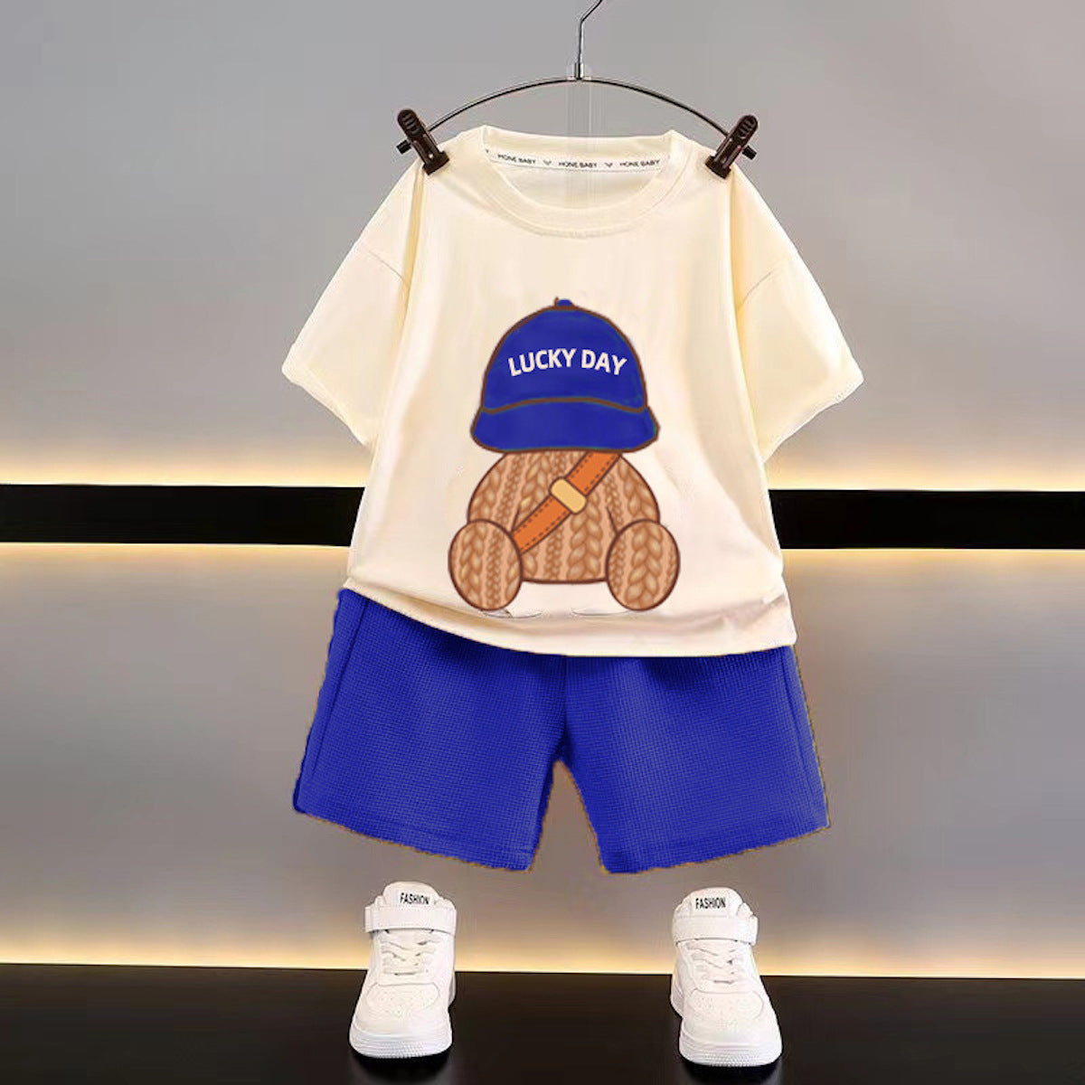 New style children's clothing summer children's leisure suit loose clothes boys short-sleeved waffle baby summer