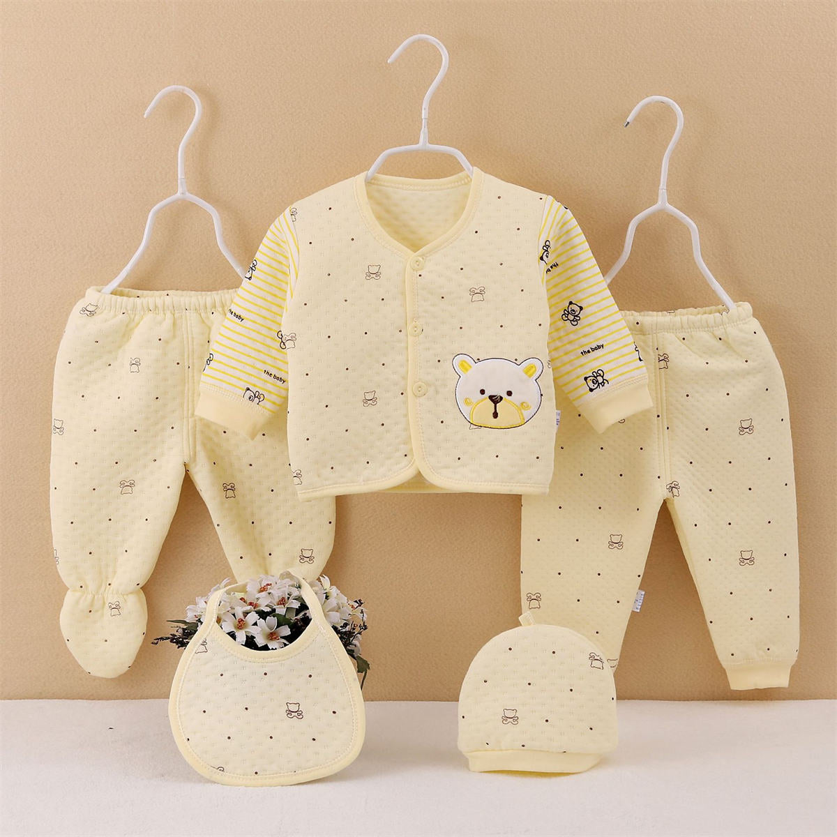 Newborn autumn and winter warm cotton five-piece set