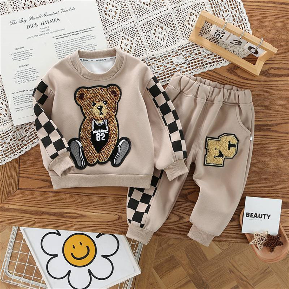 children's suit sweatshirt boy's checkered bear suit