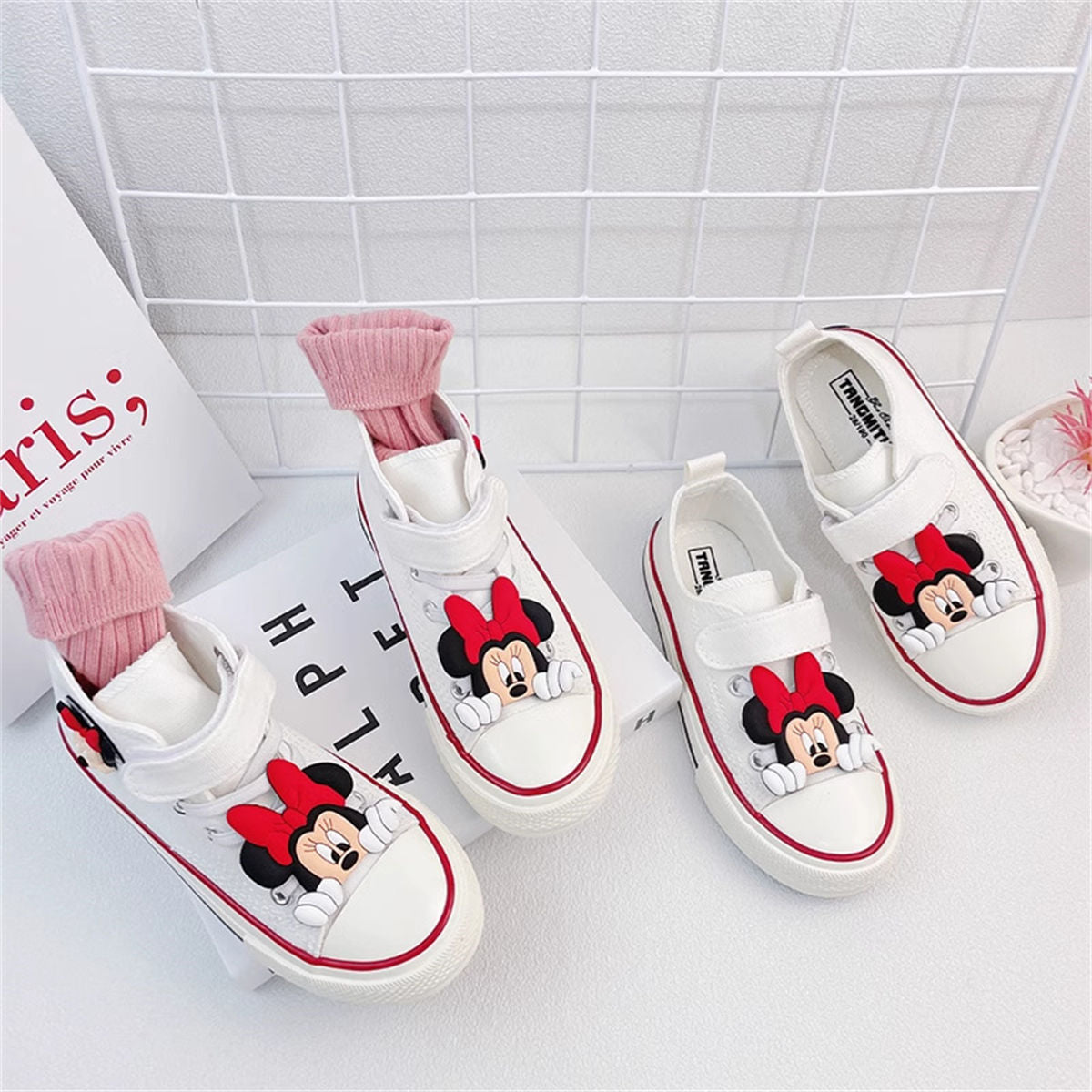 Little girl's 3D Minnie cute sweet style casual high top canvas shoes