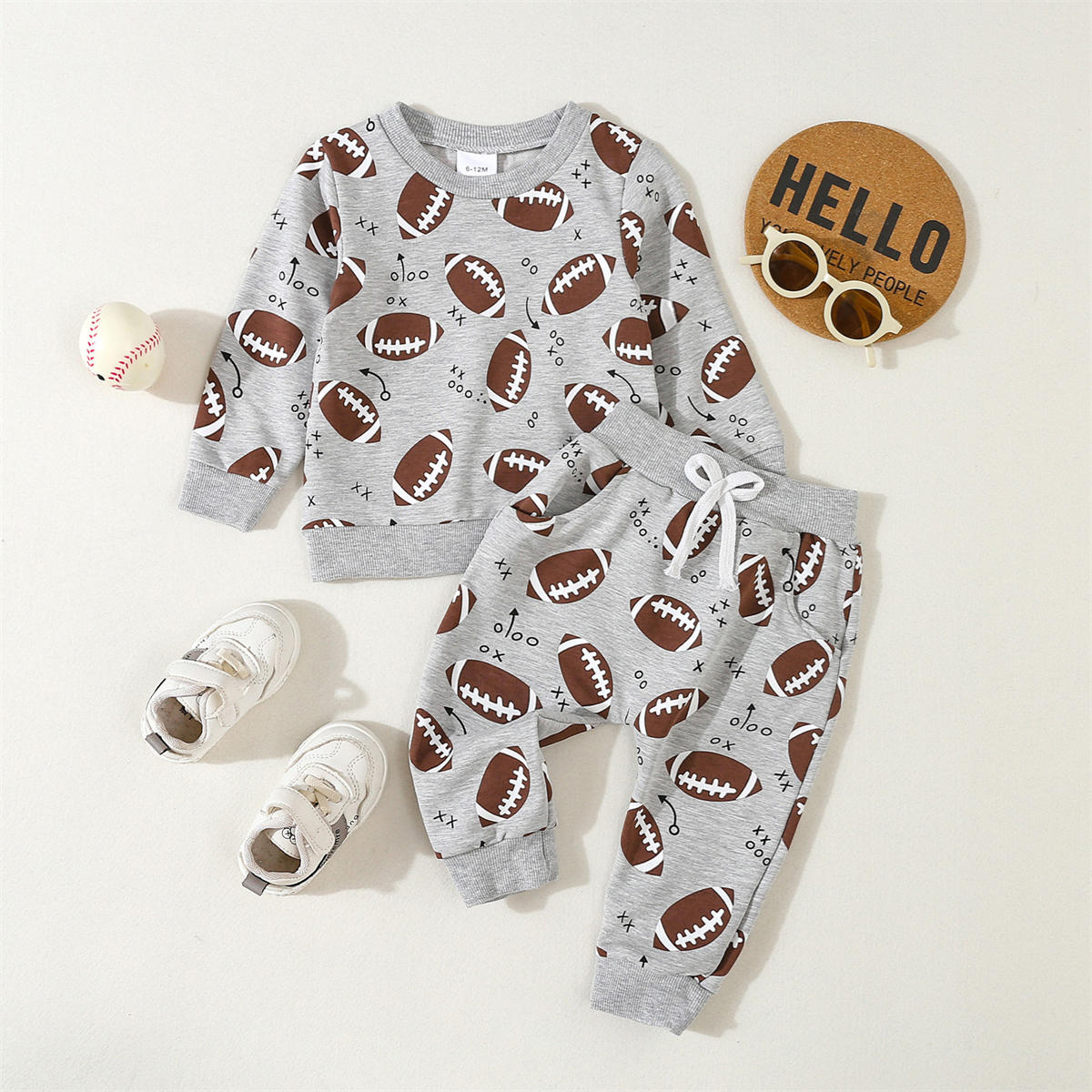 Boys' Rugby Print Long Sleeve Top and Pants Set