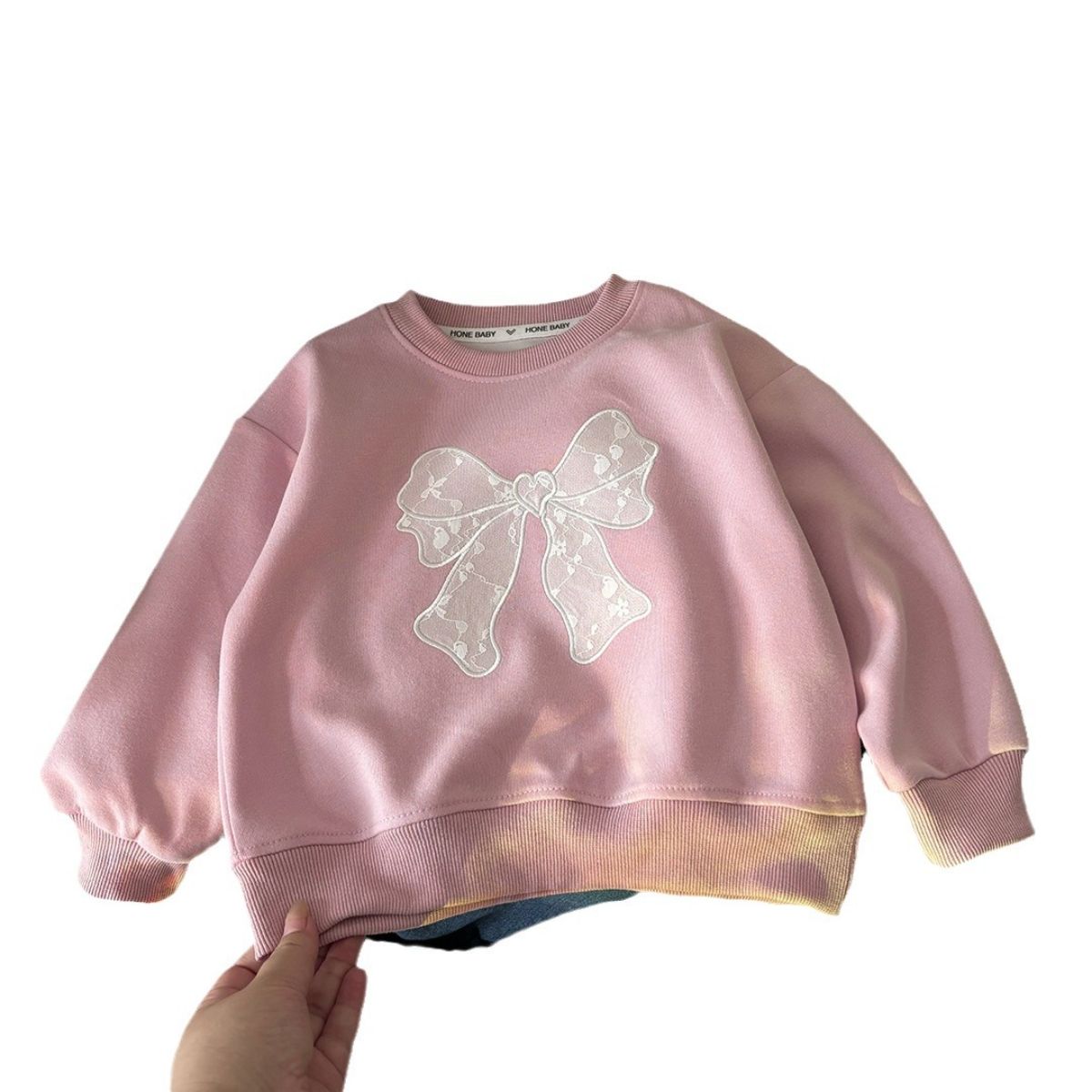 Spring and Autumn Girls Sweatshirt Bowknot Round Neck Loose and Comfortable New Children's Bottoming Shirt Top Children's Clothing