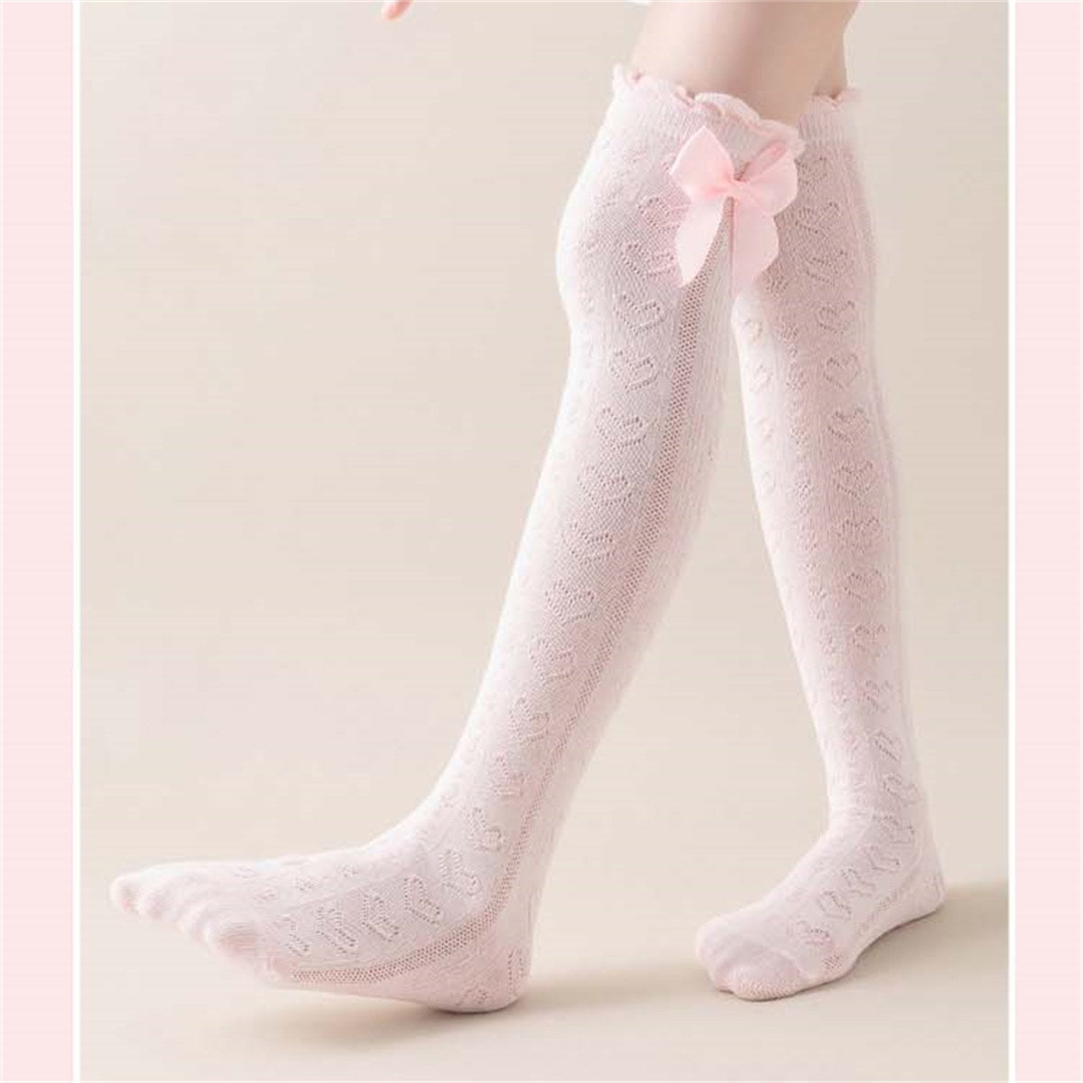 Children's princess style spring and autumn thin breathable love style three-dimensional bow knee-high socks