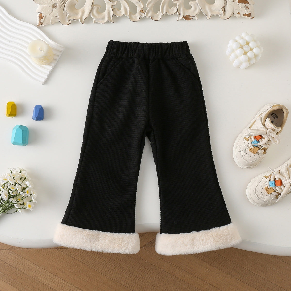 Autumn and winter children&#39;s clothing for girls, composite Austrian grain velvet wide-leg pants, corduroy children&#39;s trousers and velvet pants