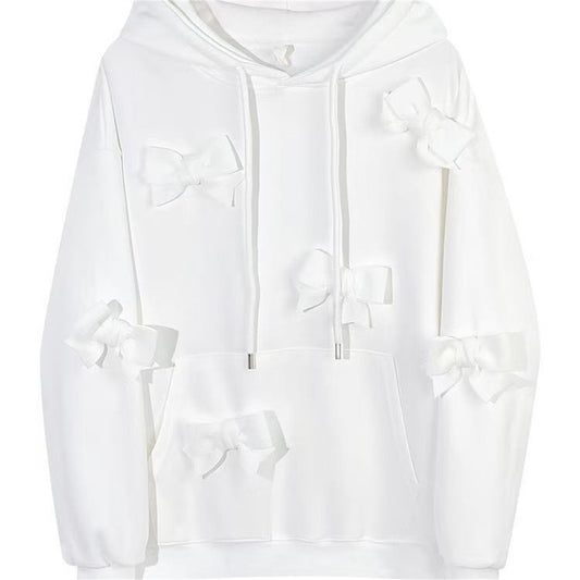 Girls solid color 3D bow hooded sweatshirt