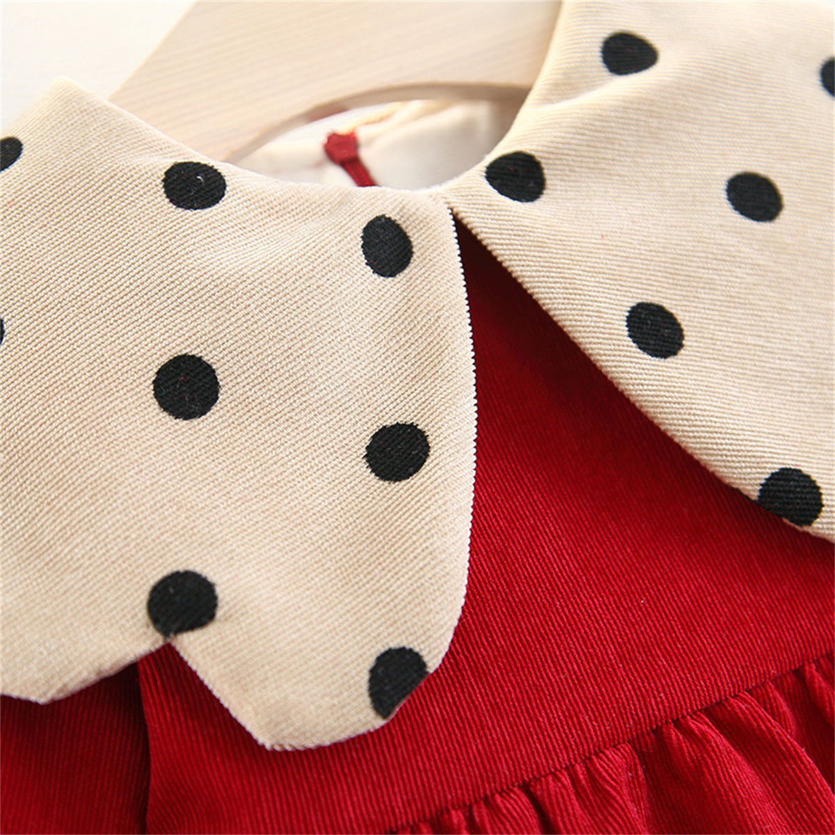 Baby Girls Corduroy Long Sleeve Dress Large Polka Dot Lapel Dress