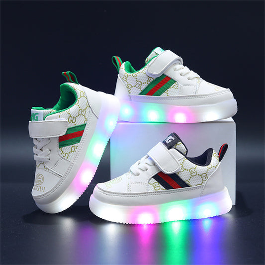 Autumn print stripe pattern light-up sneakers for kids and boys