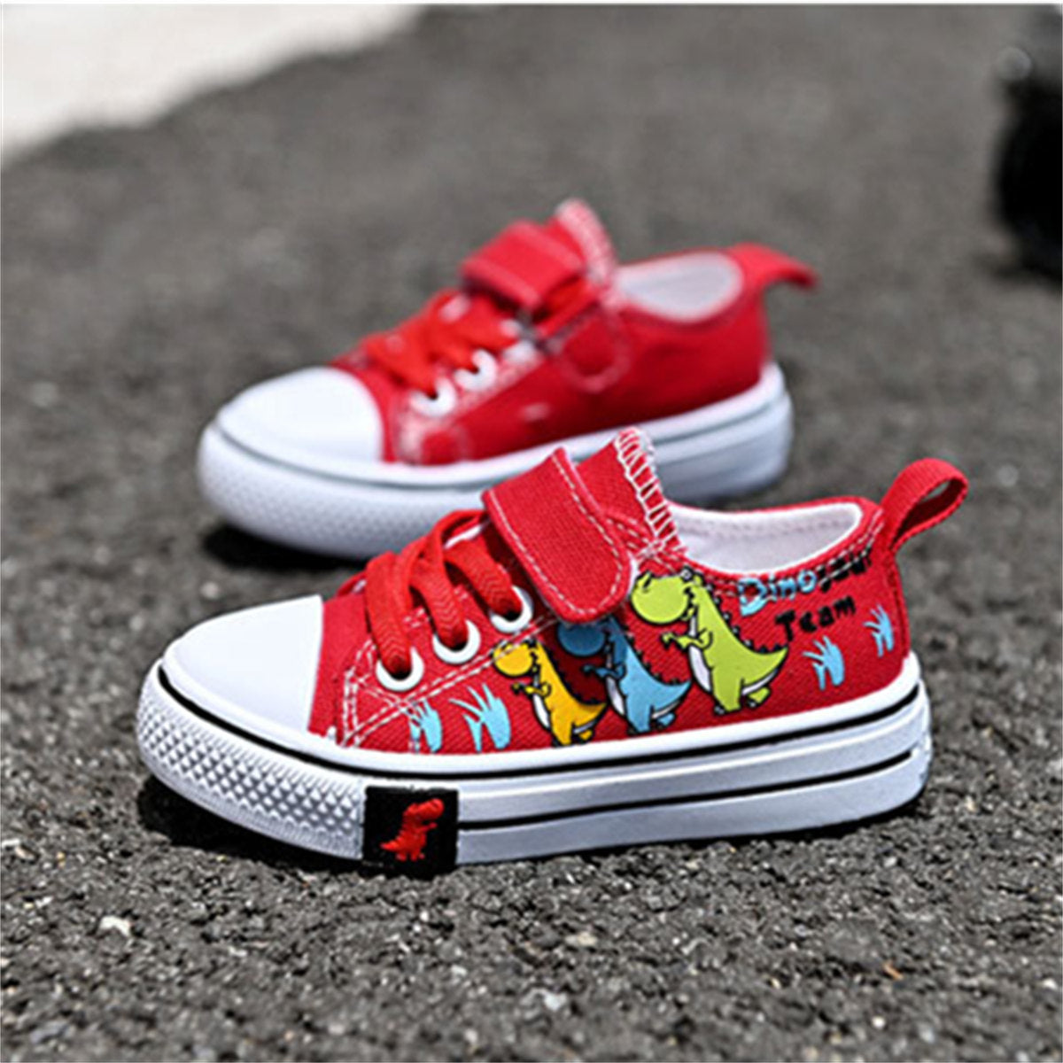 Toddler Boys Cartoon Dinosaur Pattern Velcro Supportive Lightweight Low-top Canvas Shoes