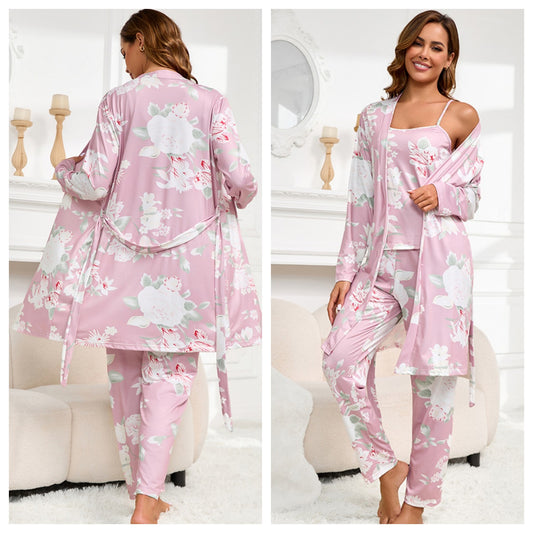 Women's pajamas cotton nightgown suspenders nightdress trousers three-piece home clothes