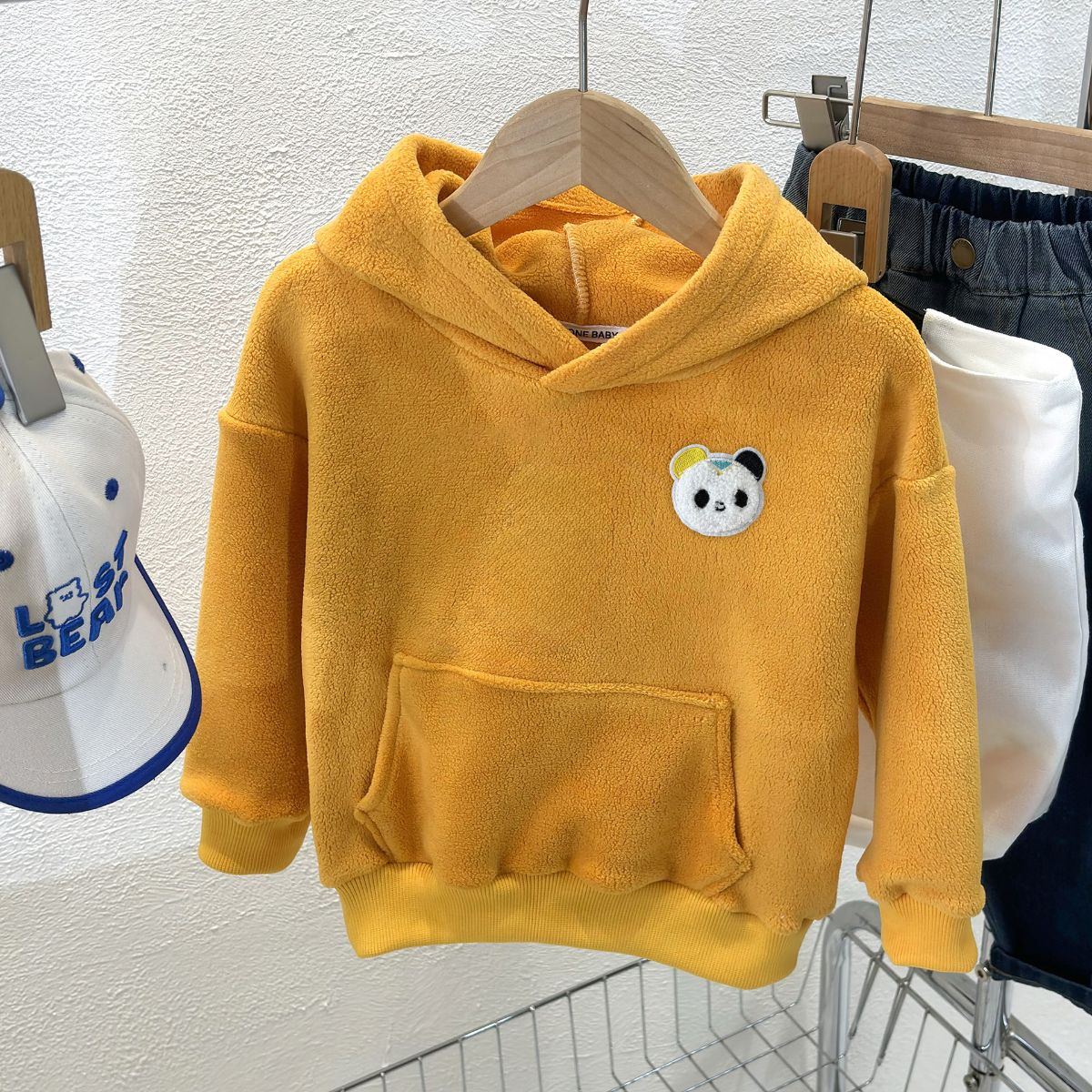 Children's plush hooded sweatshirt Austrian velvet jacket middle and large children's autumn and winter hoodie boys and girls long-sleeved warm tops