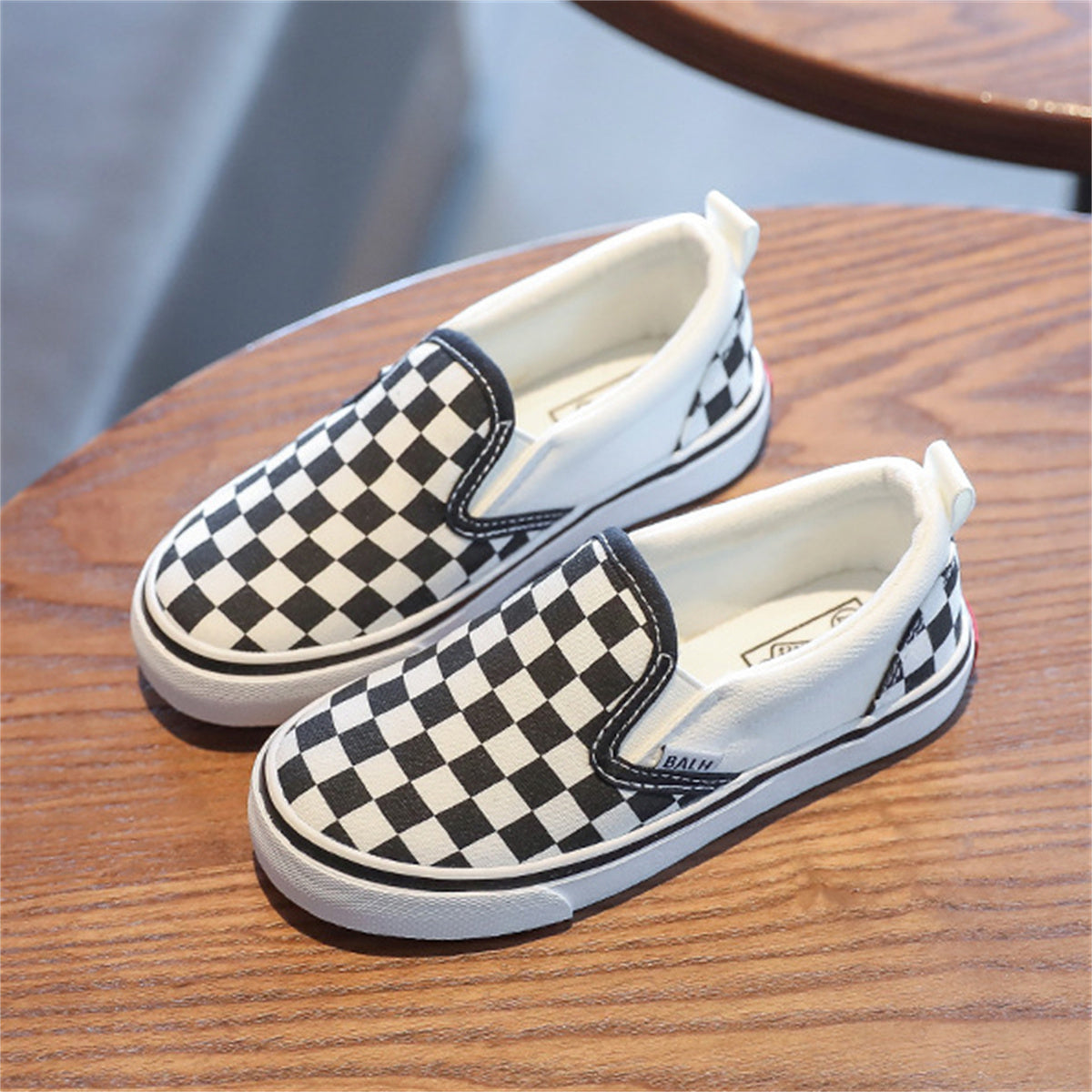 Children's Check Black and White Slip-On Canvas Shoes