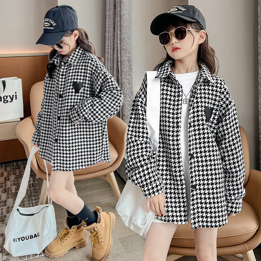 Girls plaid long sleeve windbreaker jacket