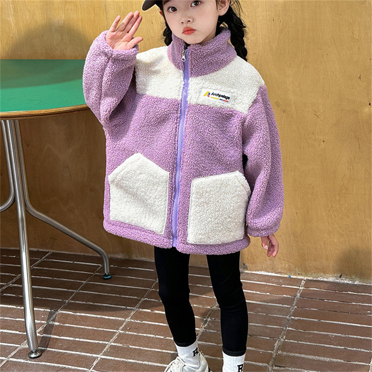 Winter plush and thickened color matching casual jacket for boys and girls