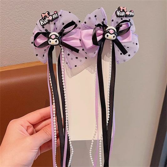 Children's 2-pack cartoon 3D pattern Coulomi bow ribbon hairpin