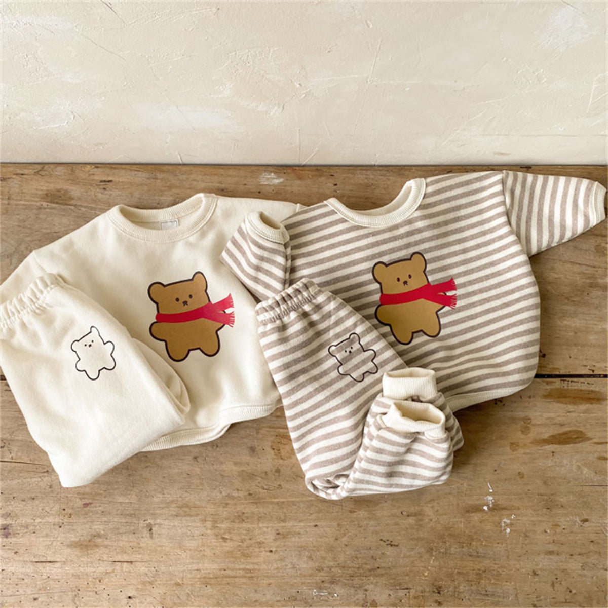 Infant and toddler bear suit cartoon top with cuffs and large PP pants two-piece suit