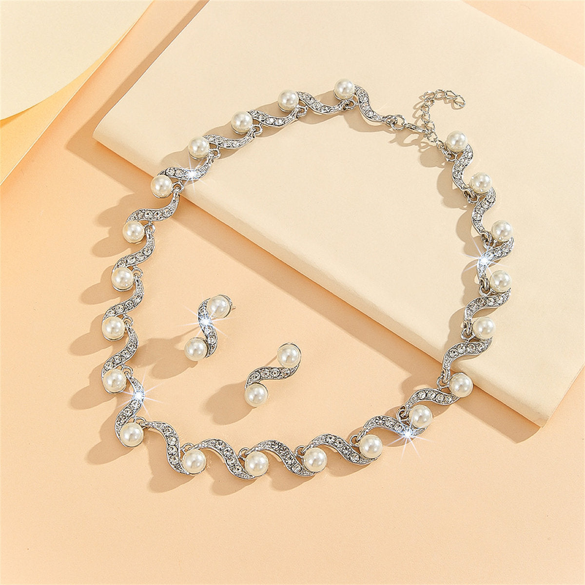 Women's 2-piece vintage elegant style sparkling pearl series bridal wedding accessories jewelry set