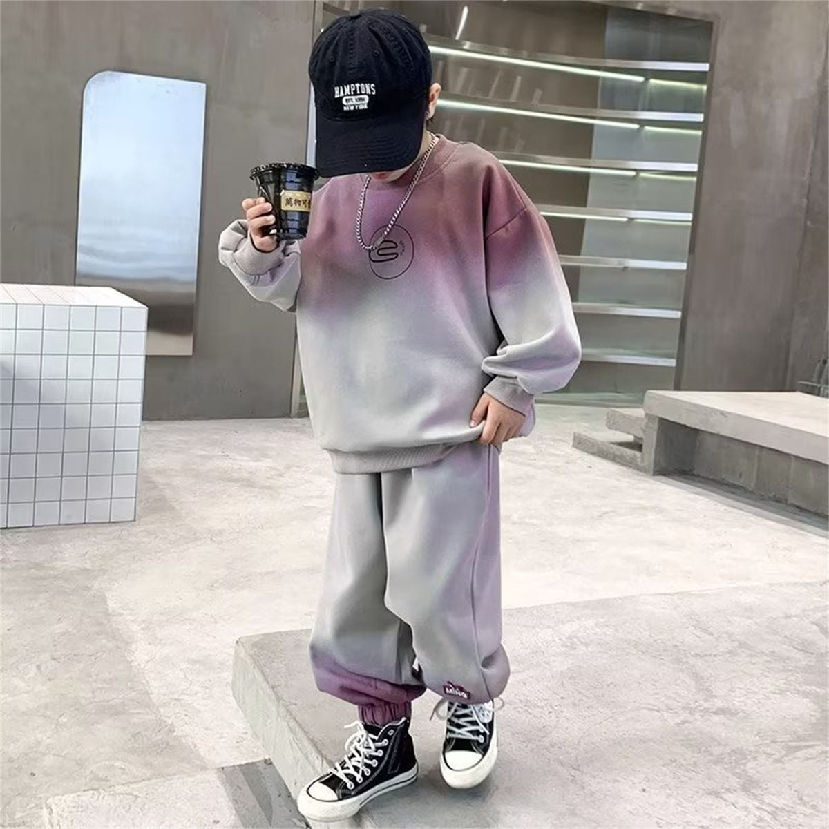 Autumn gradient temperament sports style sweater suit for middle and large boys