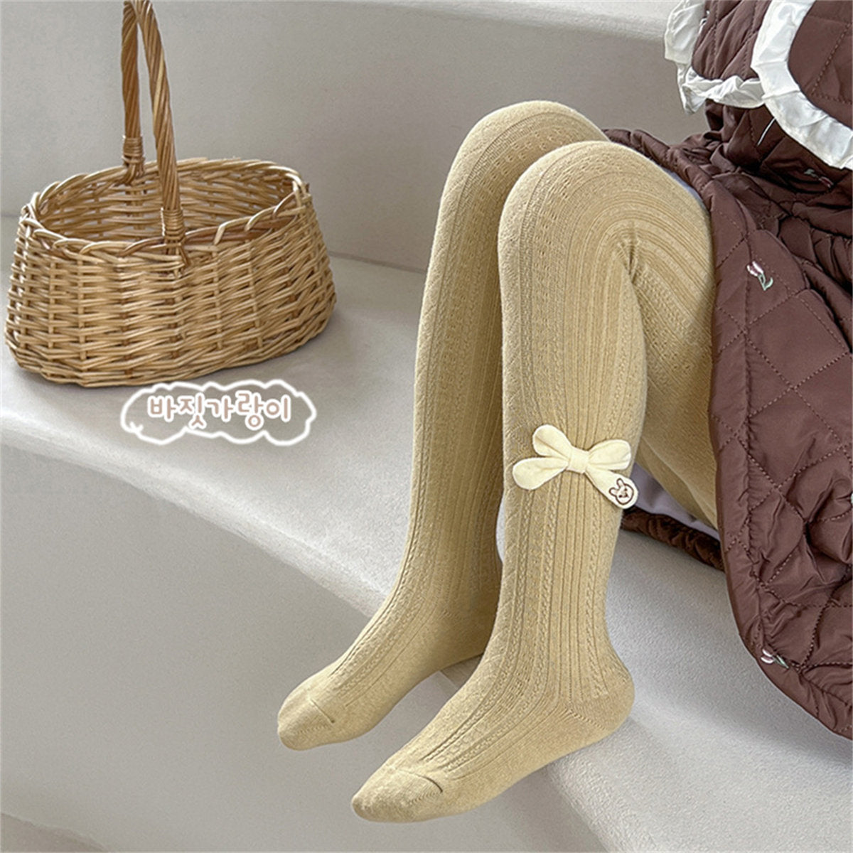 Children's spring and autumn knitted bow rabbit style cute sweet style tights