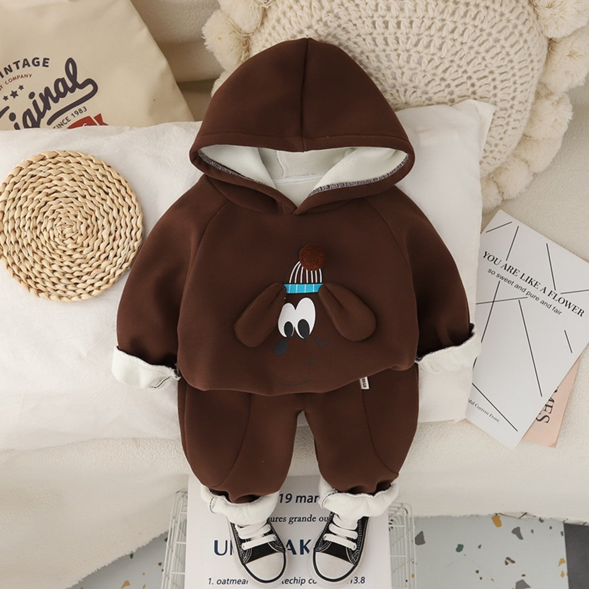 Girls cute suit autumn and winter style girls sweatshirt sweatpants casual two-piece suit children's winter style