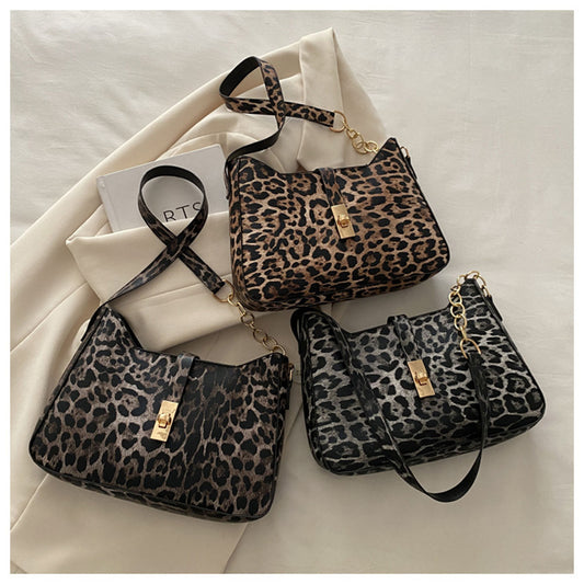 Women&#39;s high-end trendy all-match leopard print shoulder bag