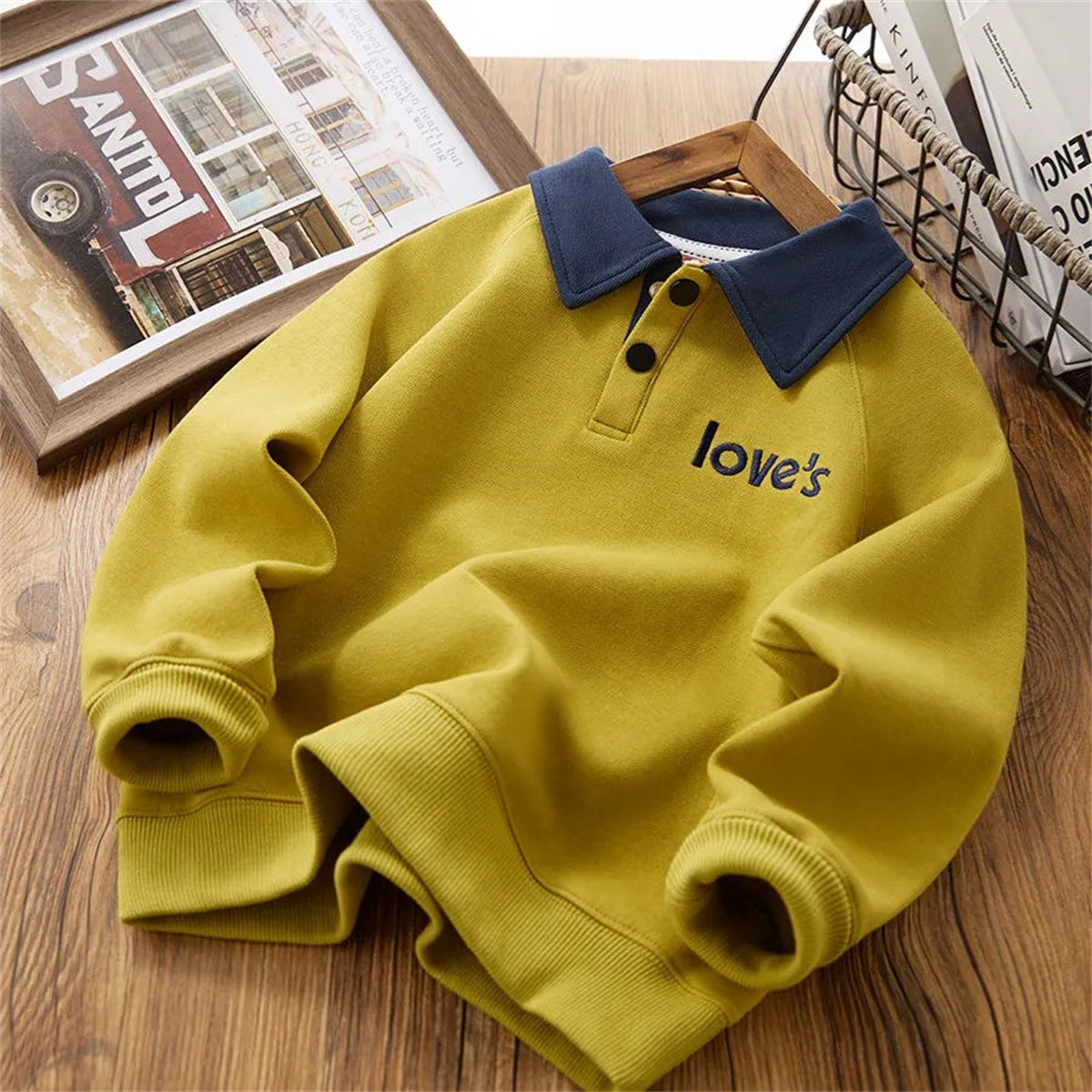 Polo shirts for middle and large children, sweatshirts for spring and autumn, long-sleeved tops for children