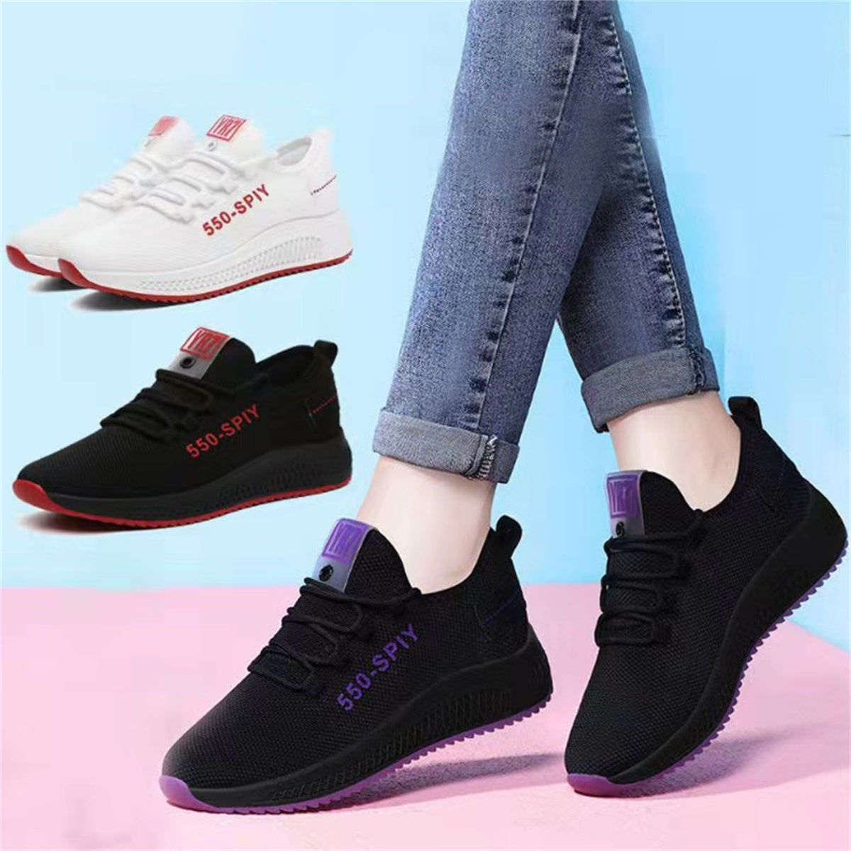 Women's sports shoes breathable flying woven casual running shoes comfortable