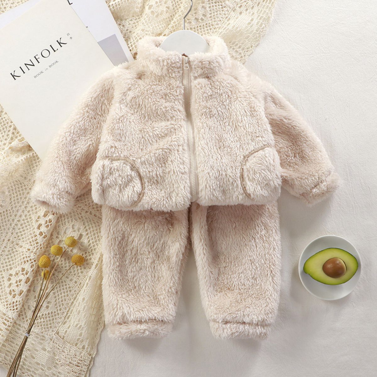 Children's suit autumn and winter boys and girls plush warm two-piece suit