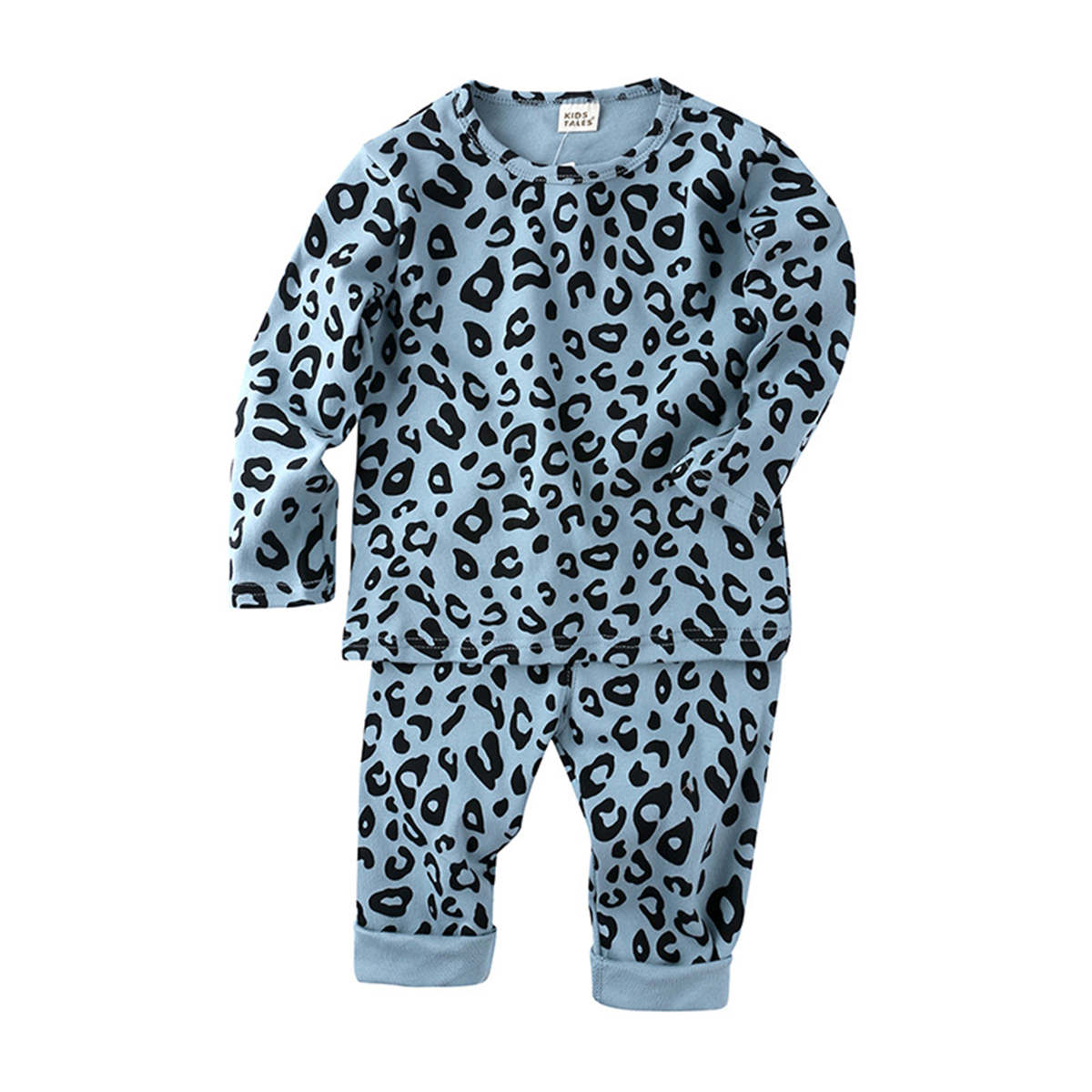 Children&#39;s leopard print stretch pajamas high waist belly protection two-piece set