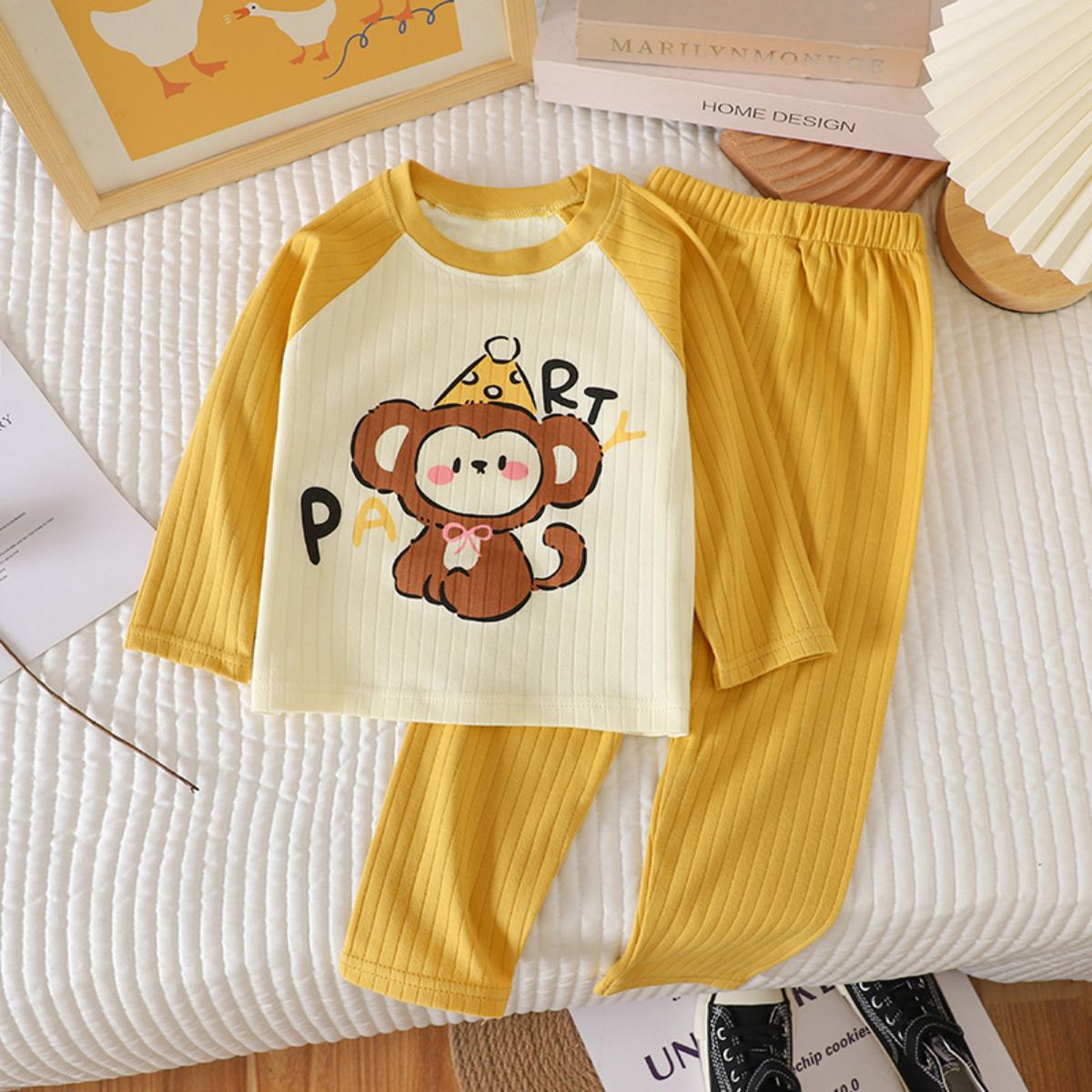 New autumn jacquard cotton suits for boys and girls long-sleeved underwear autumn clothes autumn trousers children's pajamas home clothes