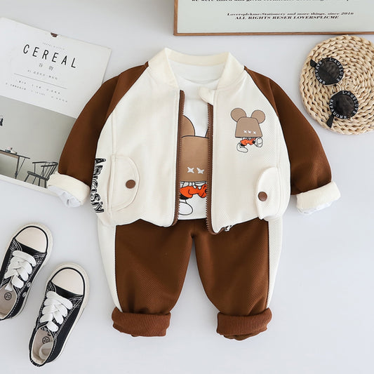 Children's autumn casual baseball uniform three-piece suit sports style cartoon long-sleeved clothes baby autumn clothes children's clothing trend