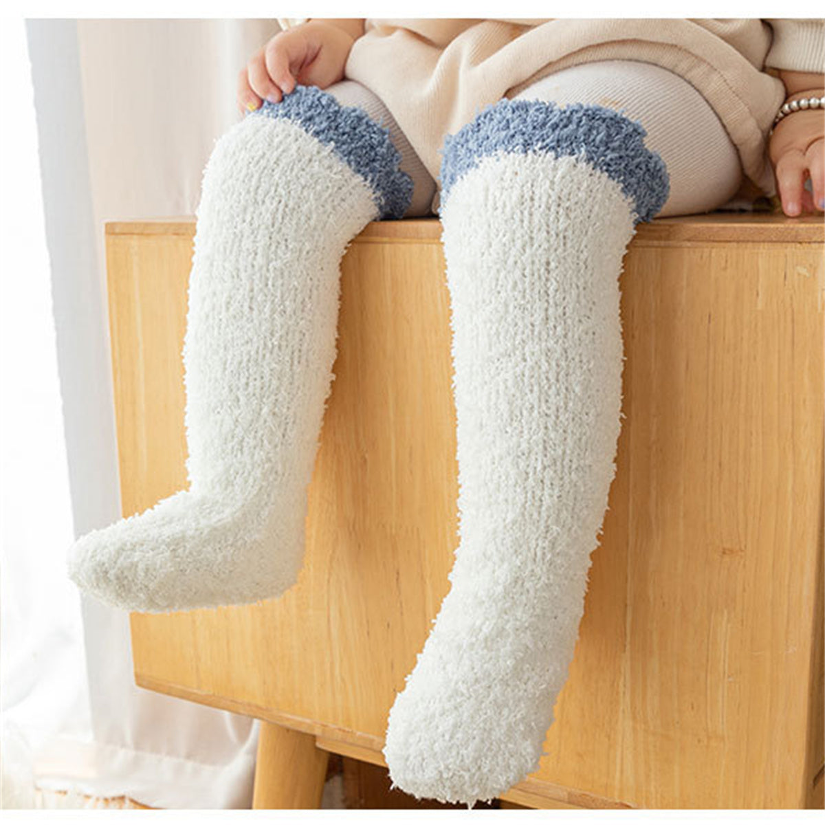 Infant and toddler coral fleece socks autumn and winter thickened velvet floor crawling socks long socks