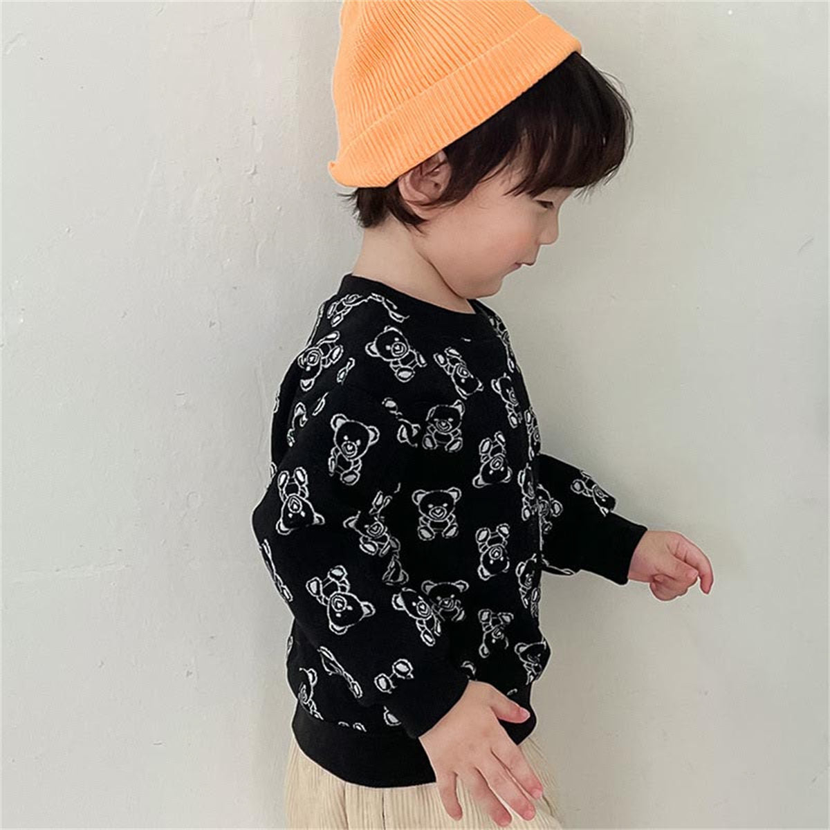 Children's Bear Terry Pullover Sweater Spring and Autumn New Girls Round Neck Long Sleeve Bottoming Shirt Boys T-shirt Children's Clothing