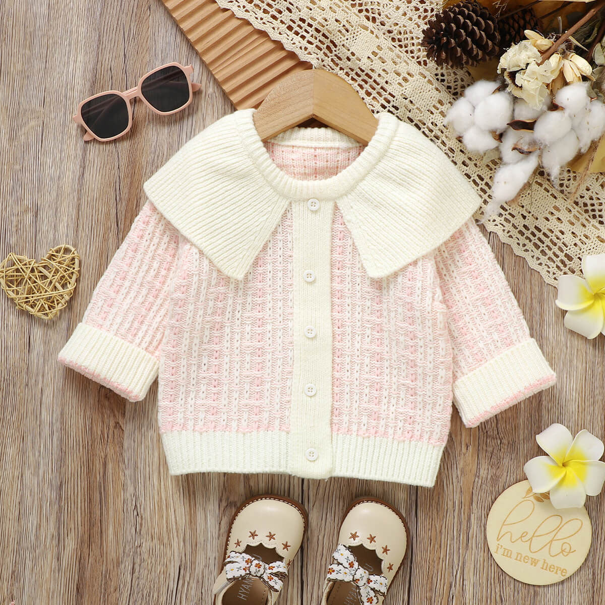 Infant Patchwork Collar Knitted Cardigan for Baby Girls