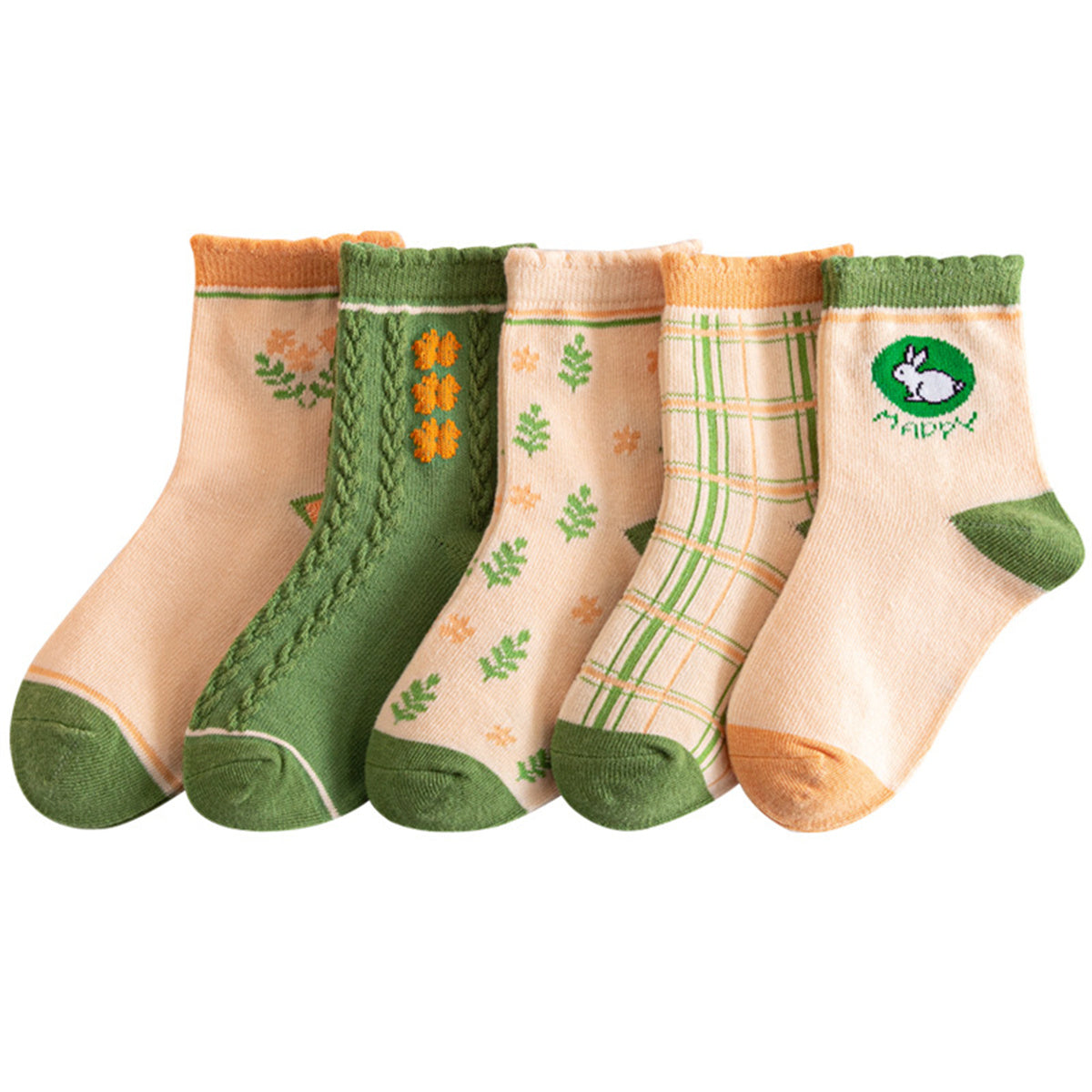 Children's girls autumn and winter fresh green soft skin-friendly breathable socks set