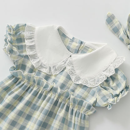 Plaid short-sleeved romper