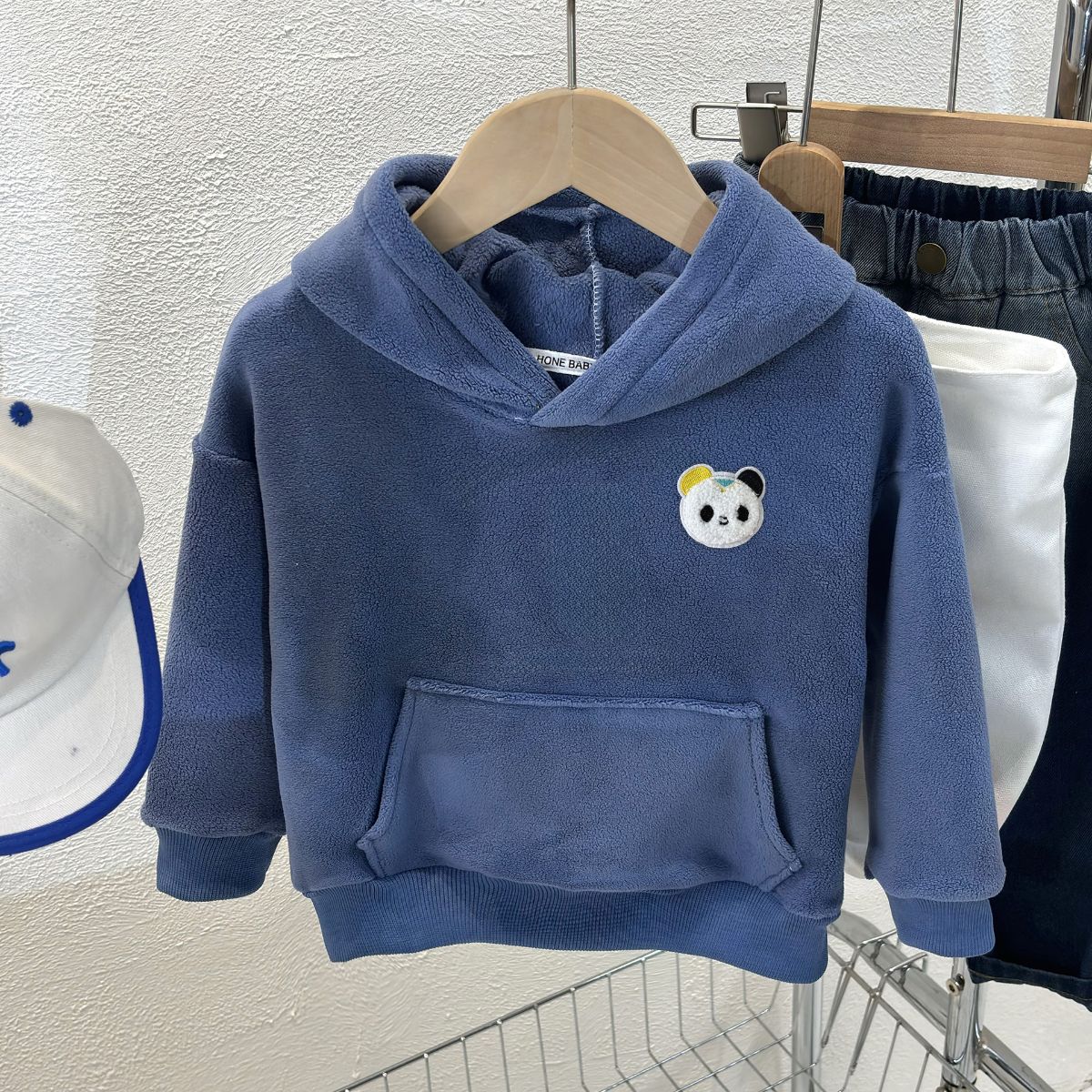 Children's plush hooded sweatshirt Austrian velvet jacket middle and large children's autumn and winter hoodie boys and girls long-sleeved warm tops