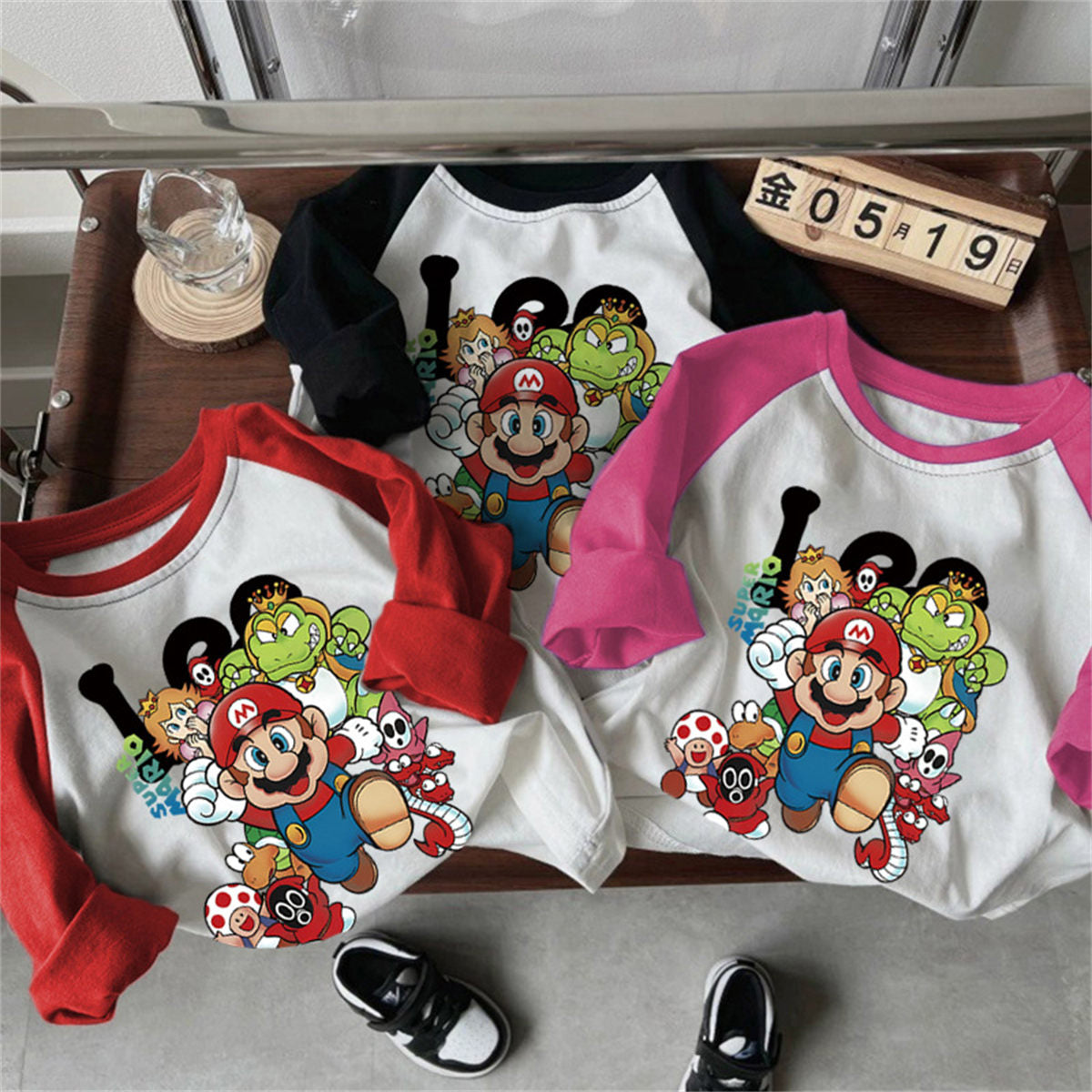 Baby cotton long sleeve t-shirt cute Mario bottoming shirt