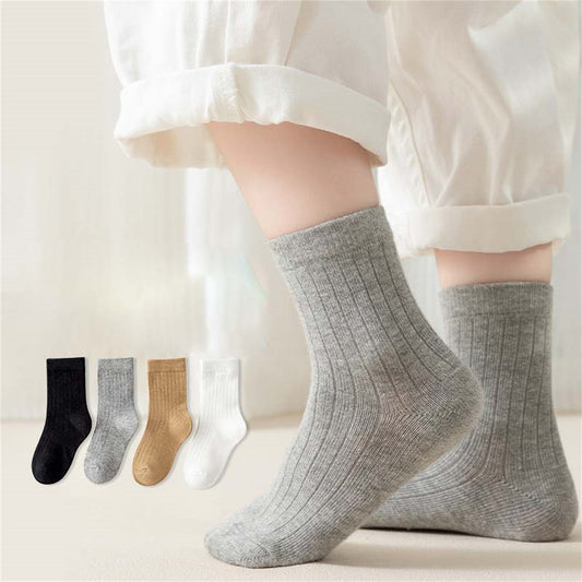 Children's men's and women's solid color simple college style pure cotton breathable soft short socks set