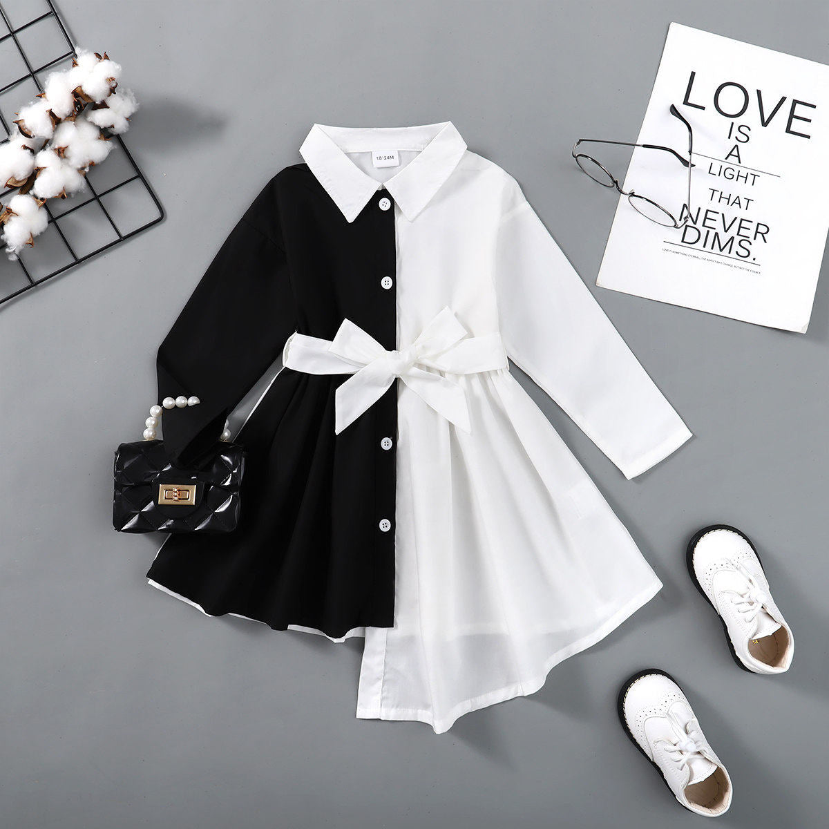 Irregular patchwork shirt dress