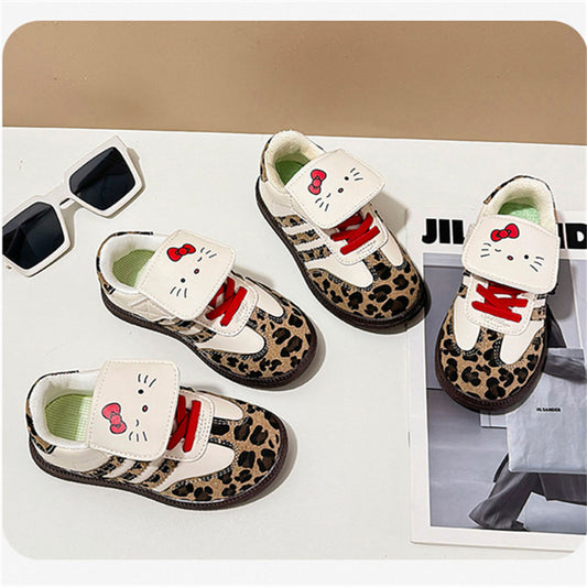 Middle and large girls autumn Kate cat leopard print soft bottom low top canvas shoes