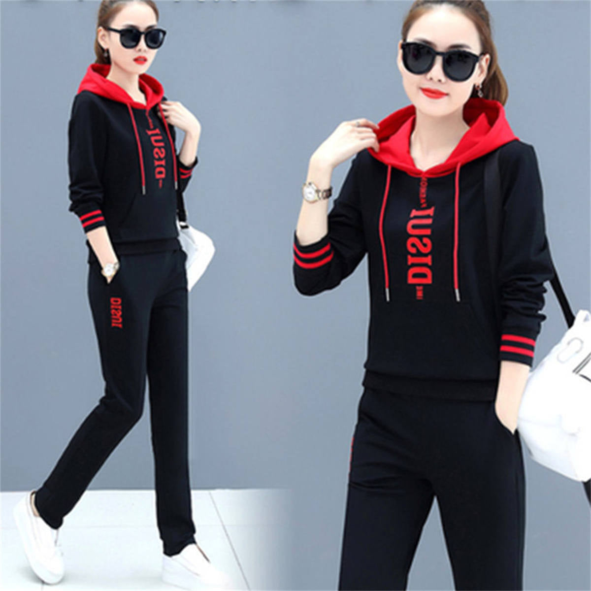 Casual sportswear suit for women fashion hooded sweatshirt two piece suit