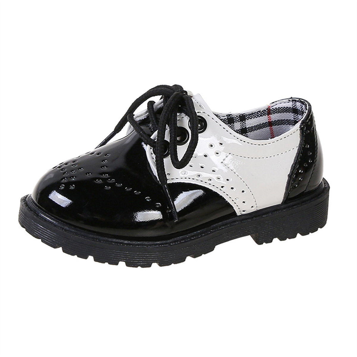 Little boy's spring and autumn British gentleman style party performance plaid waterproof water-soled leather shoes